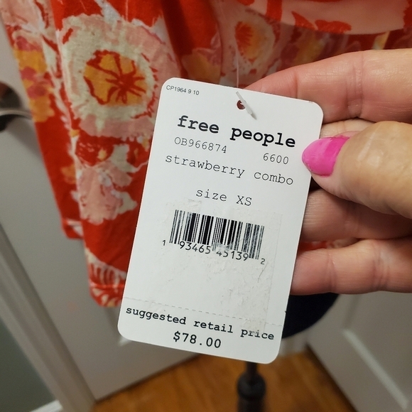 NWT Free People Strawberry Combo Baja Babe Cold Shoulder Top Size XS Ret. $78 - Picture 5 of 13
